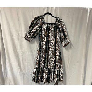 T and L MuuMuu Factory Dress Brown Floral Hibiscus Womens Size 9/10